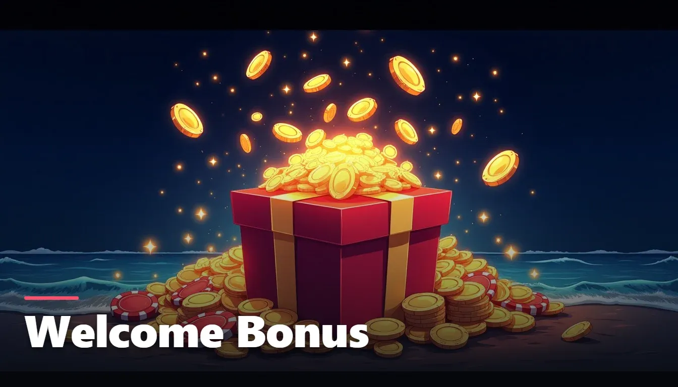 Pokiesurf homepage showing welcome bonus banner and navigation menu